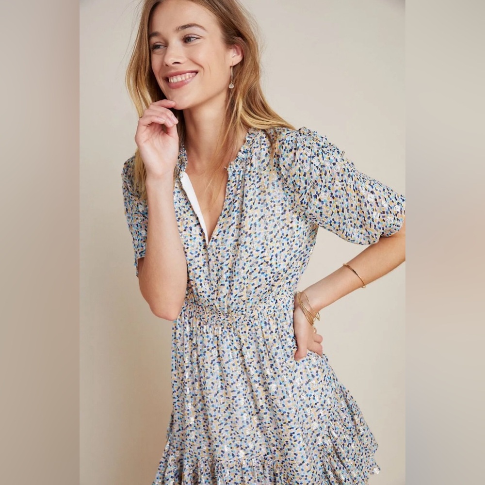 Anthropologie Shoshanna Alexandrina Mini Dress Sz 8 Half Sleeves MSRP $448